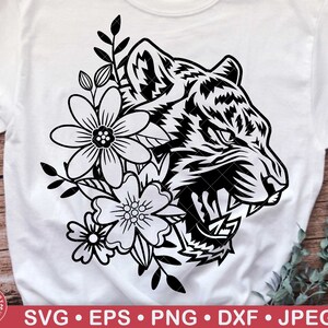 Bloemen tijger Svg, tijgergezicht, tijgerkop, illustraties, dier, safari, grote kat, jungle, png, jaar van de tijger, dierentuindier, logo, shirt, Cricut