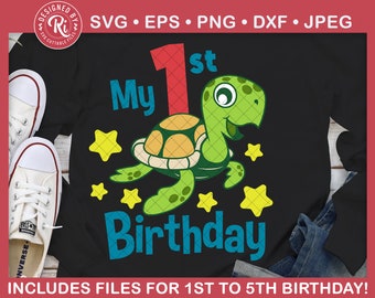 Turtle Birthday Svg, 1st, 2nd, 3rd, 4th, 5th, First, Second, Third, Fourth, Fifth, Birthday Boy, Girl, Happy Birthday, Shirt, Cake Topper