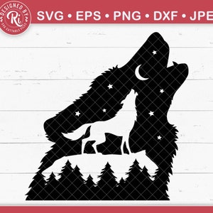 Howling Wolf Svg, Wolf Png, Forest Svg, Wolves Svg, Wolf Sticker, Wolf Head Svg, Mountain Scene Svg, Woodland Svg, Mountains Svg, Wolf Print
