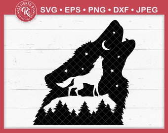 Howling Wolf Svg, Wolf Png, Forest Svg, Wolves Svg, Wolf Sticker, Wolf Head Svg, Mountain Scene Svg, Woodland Svg, Mountains Svg, Wolf Print