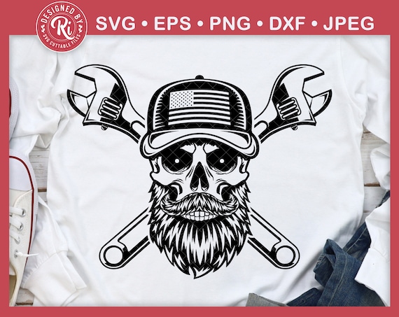 Bearded Skull Mechanic Svg, Mechanic Svg, American Mechanic Svg