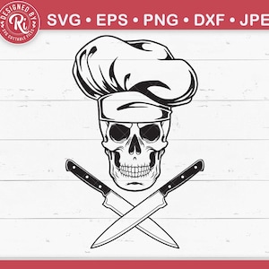 Skull Chef Svg, Chef Svg, Koken Svg, Grill Master Svg, gekruiste messen Svg, Master Chef Svg, keuken Svg, Chef's Messen Svg, Chef Png, Dxf