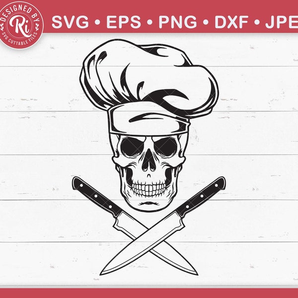 Skull Chef Svg, Chef Svg, Cooking Svg, Grill Master Svg, Crossed Knives Svg, Master Chef Svg, Kitchen Svg, Chef's Knives Svg, Chef Png, Dxf