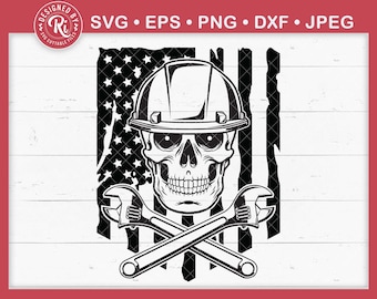 US Construction Skull Svg, US Flag Svg, Crossed Wrench Svg, Engineer Skull Svg, Handyman Skull Svg, Mechanic  Skull Svg, Carpenter Skull Svg