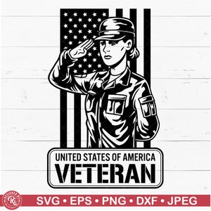 Amerikaanse veteraan vrouwelijke soldaat SVG, Verenigde Staten van Amerika, leger, Dame, patriottische, militaire clipart, Salute, Patriot, Cricut, Memorial Day Png