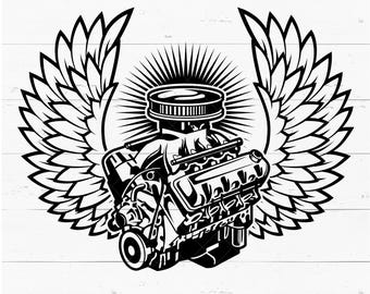 Car Engine Wings Custom Logo SVG, Auto Repair, Mechanic, Diesel Png, Automotive Decal Cut File, Garage Eps, Personalized, Cricut, Silhouette