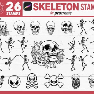 Procreate Skeleton Stamps, Procreate Dancing Skeleton Stamps, Procreate Pumpkin Face Stamps, Procreate Skull Stamps, Day of the Dead Stamps
