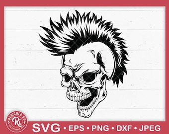 Screaming Skull With Mohawk Svg, Skull With Mohawk Svg, Skull