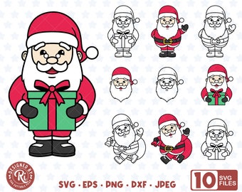 Santa Claus SVG Bundle, Jolly Saint Nick with Christmas Gifts Eps, Santa Hat Jpeg, Santa's Beard, Merry Christmas, Holiday Png, Xmas Shirt