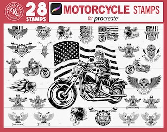 Procreate Motorcycle Stamps, Bike Procreate Brush, Motorcycle Digital Stamps, American Flag Procreate, Procreate Brushes, Procreate Stamp