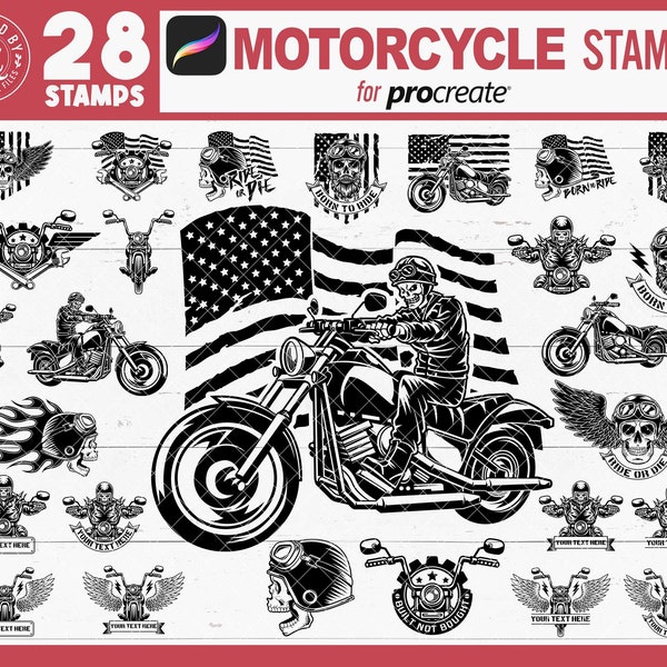 Procreate Motorcycle Stamps, Bike Procreate Brush, Motorcycle Digital Stamps, American Flag Procreate, Procreate Brushes, Procreate Stamp