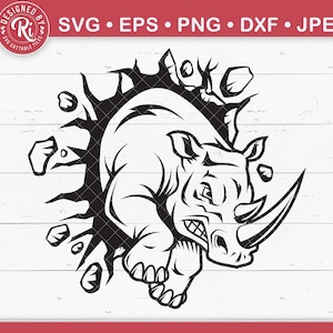 Smashing Rhino Svg, Rhino Png, Rhino Clipart, Svg rhinocéros, Svg sauvage, Svg jungle, Rhino clipart, Rhinocéros couper fichier, Rhino Cricut, téléchargement
