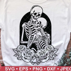Skeleton Lovers Svg, Wedding Bride Groom, Skull Couple, Gothic, Floral Skull, Valentine Skeleton, Horror, Clipart, Kissing Skeletons, Cricut