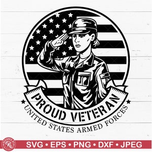 Trotse Amerikaanse veteraan vrouwelijke soldaat SVG, Verenigde Staten van Amerika, leger, Dame, patriottische, militaire clipart, Salute, Patriot, Memorial Day, dxf