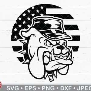 Bulldog americano che indossa un berretto militare e una piastrina svg, regalo per veterano, bulldog inglese, marittimo, papà marino, marina, mamma bulldog, papà bulldog