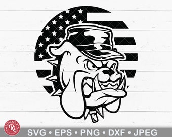 US Bulldog Wearing A Military Cap and Dog Tag Svg, Gift for Veteran, English Bulldog, Maritime, Marine Dad, Navy, Bulldog Mom, Bulldog Dad