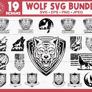 Wolf SVG Bundle, Heulender Wolf, Wölfe, Wolfskopf, Wolfsrudel, Wildnis, Waldtier, Mond, Jagd, Sticker, Clipart, Cricut, Print, Png
