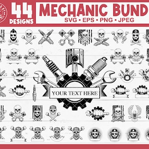 Mechanic Svg Bundle, Mechanic Tools Svg Bundle, US Skull Mechanic Svg, Garage Svg, Car Repair Svg, Piston Svg, Wrench Svg, Spark Plug Svg
