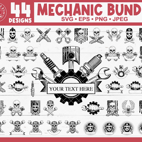 Mechanic Svg Bundle, Mechanic Tools Svg Bundle, US Skull Mechanic Svg, Garage Svg, Car Repair Svg, Piston Svg, Wrench Svg, Spark Plug Svg