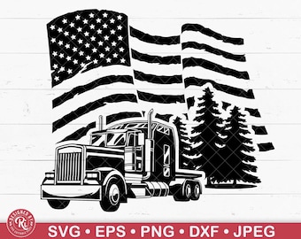 Semi Truck with US Flag Svg, American Flag, Truck Driver Gifts, Truck Clipart, Trucking, 18 Wheeler Truck, Trucker, Semi-Tractor, Logo, Png