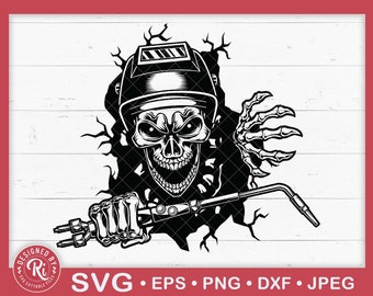 Smashed Wall Skull Welder Svg, Welding Svg, Welding Torch Svg, Skeleton Welder Png, Welder Clipart, Welder Shirt, Mechanic Svg, Weld Svg