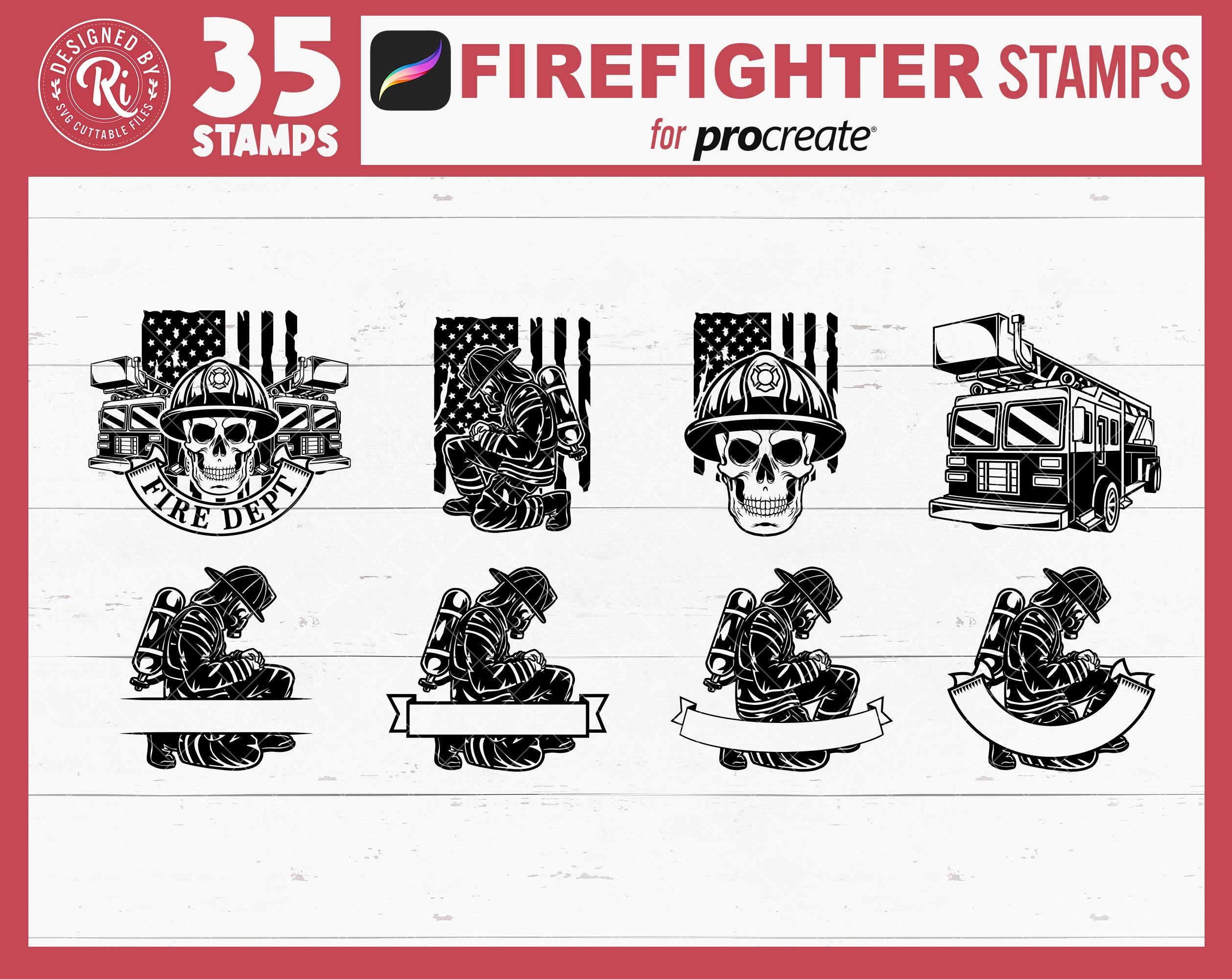 Procreate Firefighter Stamps Procreate Fire Rescue Stamps Etsy