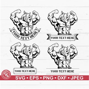 Monograma de rinoceronte culturista SVG, Modo Bestia, Camiseta de gimnasio, Entrenamiento, Fitness, Levantamiento de pesas, Músculos, Logotipo de gimnasio, Fisicoculturista, Bestia salvaje PNG