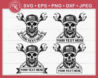Bearded Skull Mechanic Svg, Mechanic Monogram Svg, American Mechanic Svg, Patriotic Mechanic Svg, Bearded Skull Cap Svg, Skull with Wrenches