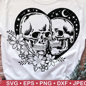 Floral Skull Lovers Svg, Skeleton Lovers, Skull Couple, Gothic, Halloween Lovers, Horror, Clipart, Kissing Skeletons, Wedding, Cricut, Png