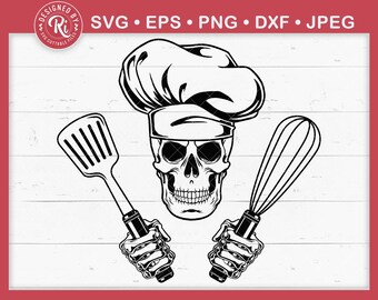 Skull Chef holding a Spatula and Whisk Svg, Chef Skull Svg, Skull Chef Clipart, Chef Svg, Chef Skull Shirt, Grill Master Svg, Cooking Svg