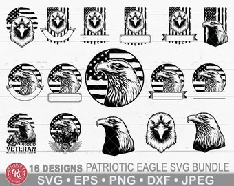 アメリカの白頭鷲の SVG バンドル、愛国的な鷲、鷲のロゴ、自由、アメリカ、アメリカ合衆国、旗、独立記念日、戦没者追悼記念日、愛国者、アイコン