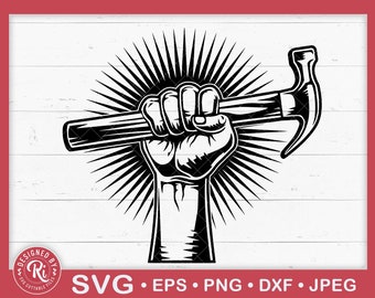 Raised Hammer Svg, Hand Holding Hammer Svg, Claw Hammer Svg, Carpenter Svg, Tools Svg, Handyman, Hammer Cricut, Hammer Clipart, Woodworking