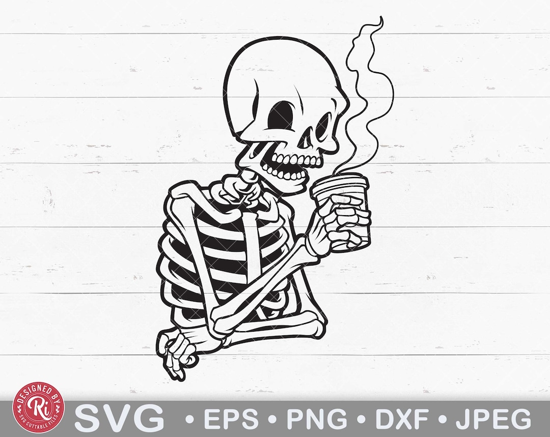 Coffee Drinking Skeleton Svg, Skeleton Coffee Svg, Halloween Coffee Svg
