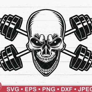 Skull Barbell Svg, Skull Gym Svg, Skull Bodybuilder Svg, Workout Svg, Gym T-Shirt Svg, Exercise Svg, Barbell Svg, Gym Logo, Weightlifter Svg