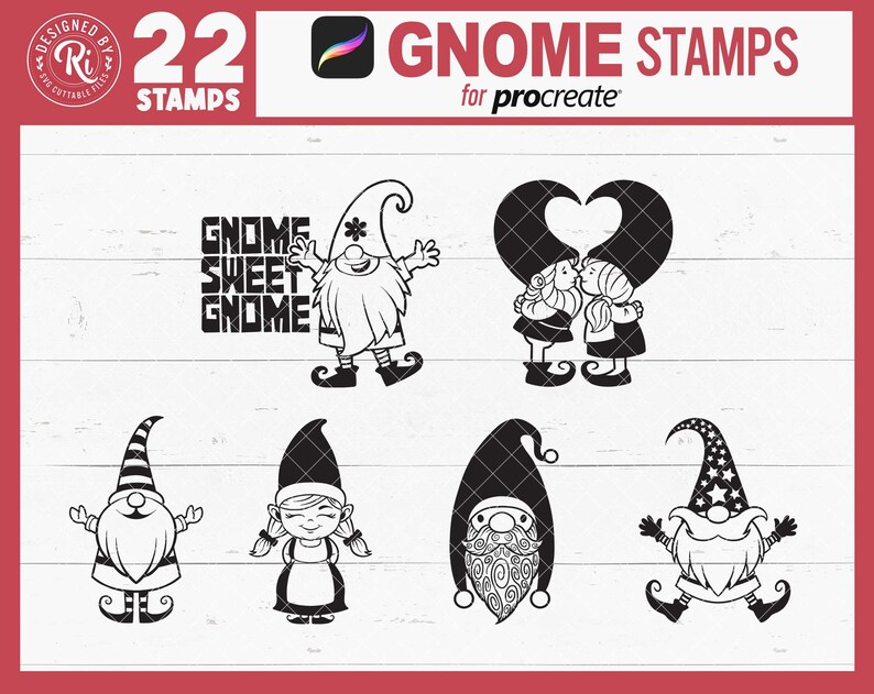 Procreate Gnome Stamps, Gnome Procreate Brush, Gnome Digital Stamps ...