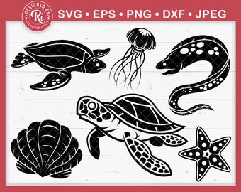 Ocean Creatures Svg Bundle, Sea Creatures SVG Bundle, Turtle Svg, Jellyfish Svg, Eel Svg, Starfish Svg, Oyster Svg, Leatherback Turtle Svg