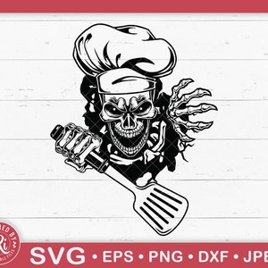 Smashed Wall Skeleton Skull Chef con espátula y sombrero Svg, Cocina, Clipart, Grill Master, Horneado, Panadero, Chef Gift, Cut File, Cricut, Png