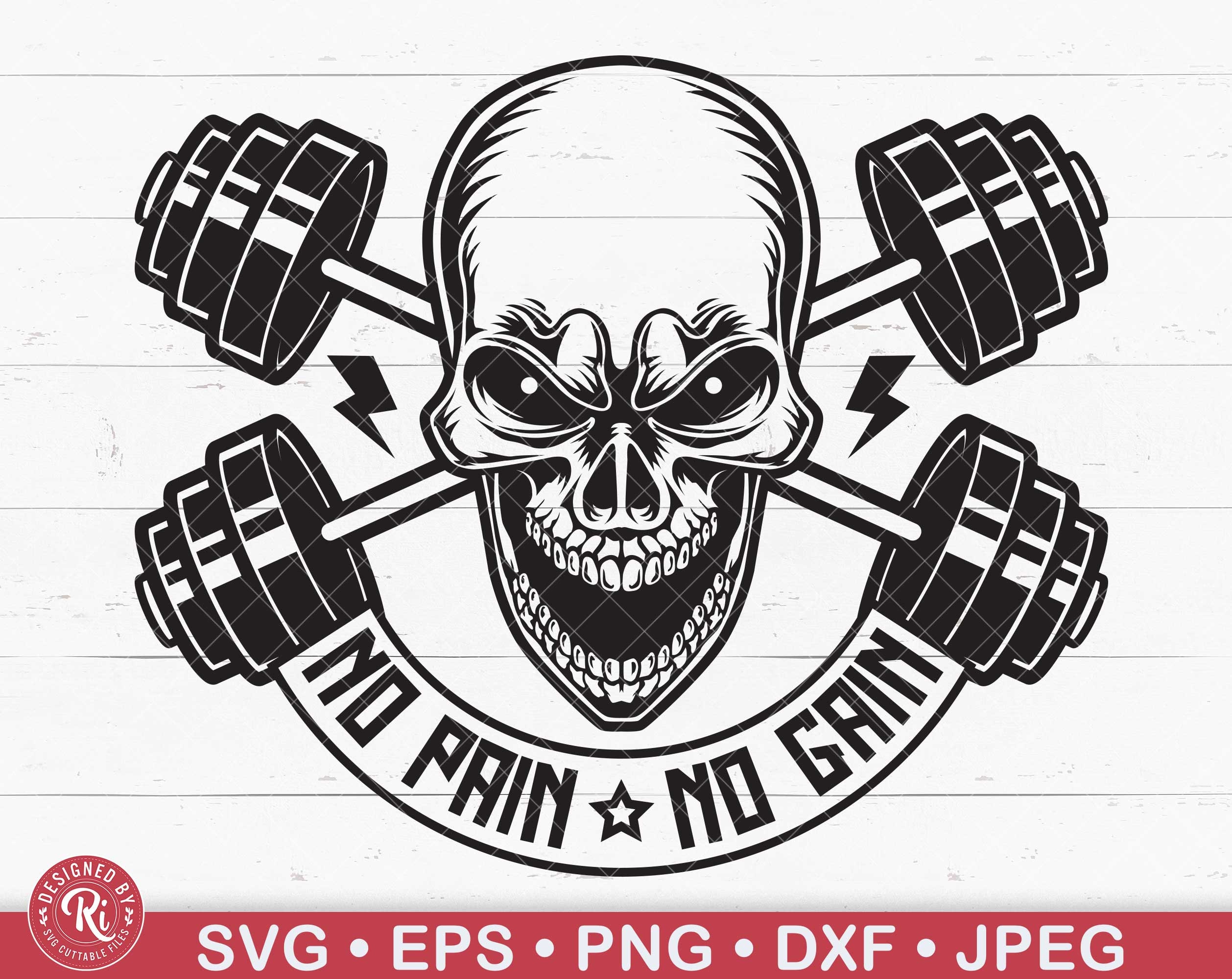 No Pain No Gain Svg, Skull Barbell, Skull Gym, Skull