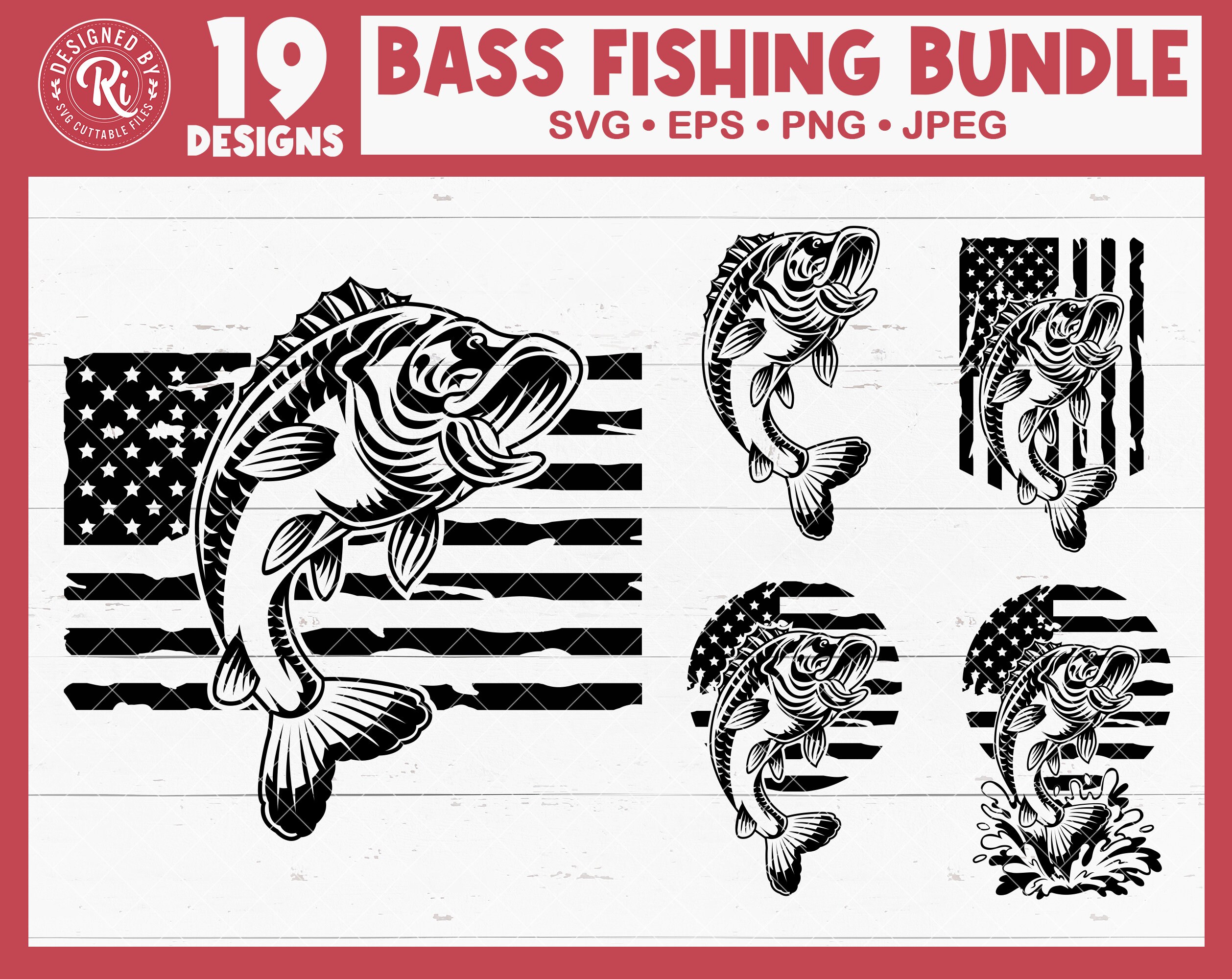 Bass Fishing Svg Bundle USA Bass Fishing Monogram Svg US Etsy