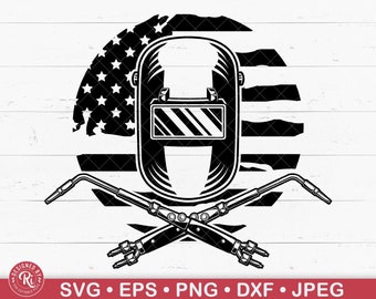 US Flag Welding Helmet & Torch SVG: Welder Clipart, Cricut Files