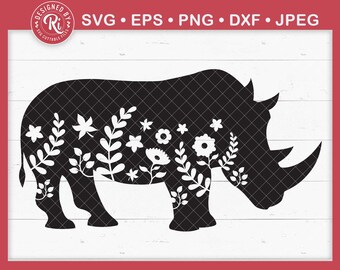 Floral Rhino Svg, Rhinoceros Svg, Safari Svg, Rhino Svg, Rhino Logo Svg, Safari Animal Svg, Jungle Animals Svg, African Svg, Nature Svg