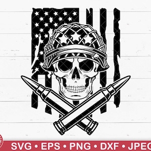 US Skull Soldier with Bullets Svg, Military, US Army, Veteran, Patriotic, Skull Clipart, Memorial Day, Veterans Day, Marine, Air Force, Png