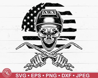 Skull Welder USA Flag Svg, Welder Skull, Welding, Welder Clipart, Welder Mechanic, Welder Shirt, Welder Cutfile, Skull, Png Dxf Eps Cutfile