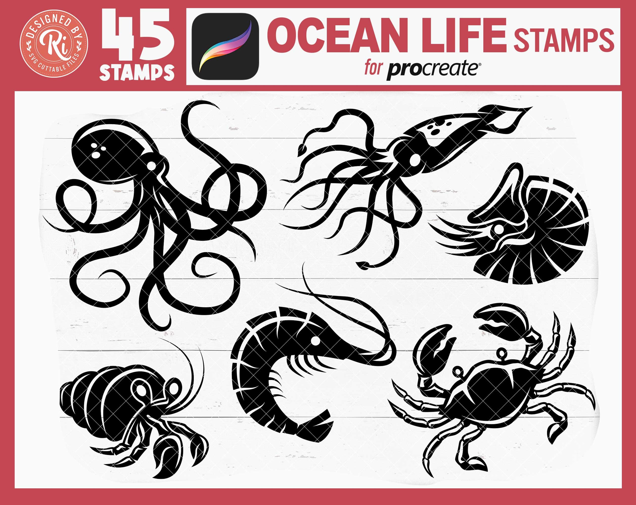 Procreate Ocean Animals Stamps, Procreate Sea Creatures Stamps ...