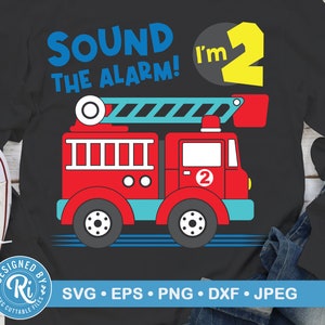 FeuerwehrAuto Geburtstagssvg für Cricut und Silhouette, Feuerwehrauto, 2 Jahre alt, 2. Geburtstag, Party, Einladung, T-Shirt, Eps, Dxf, Jpeg, Png