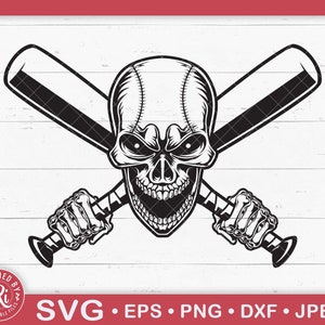 Baseball Skull with Crossed Bats Svg, Softball Skull, Softball Svg, Baseball Player Svg, Png, Cut File, Cricut, Eps, Dxf, Vector, Clipart