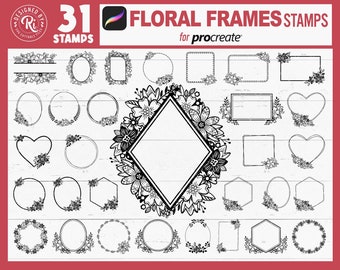 Floral Frame Procreate Stamps, Decorative Frame Procreate Brush, Floral Border Digital Stamps, Wedding Frame Digital Stamps, Flower Frames