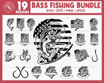 Bass Fischen geschnitten Datei, USA Bass Fischen Monogramm Art Logo, Bass Angeln geschnitten Datei, Angeln Reise Eps, Fischer Png