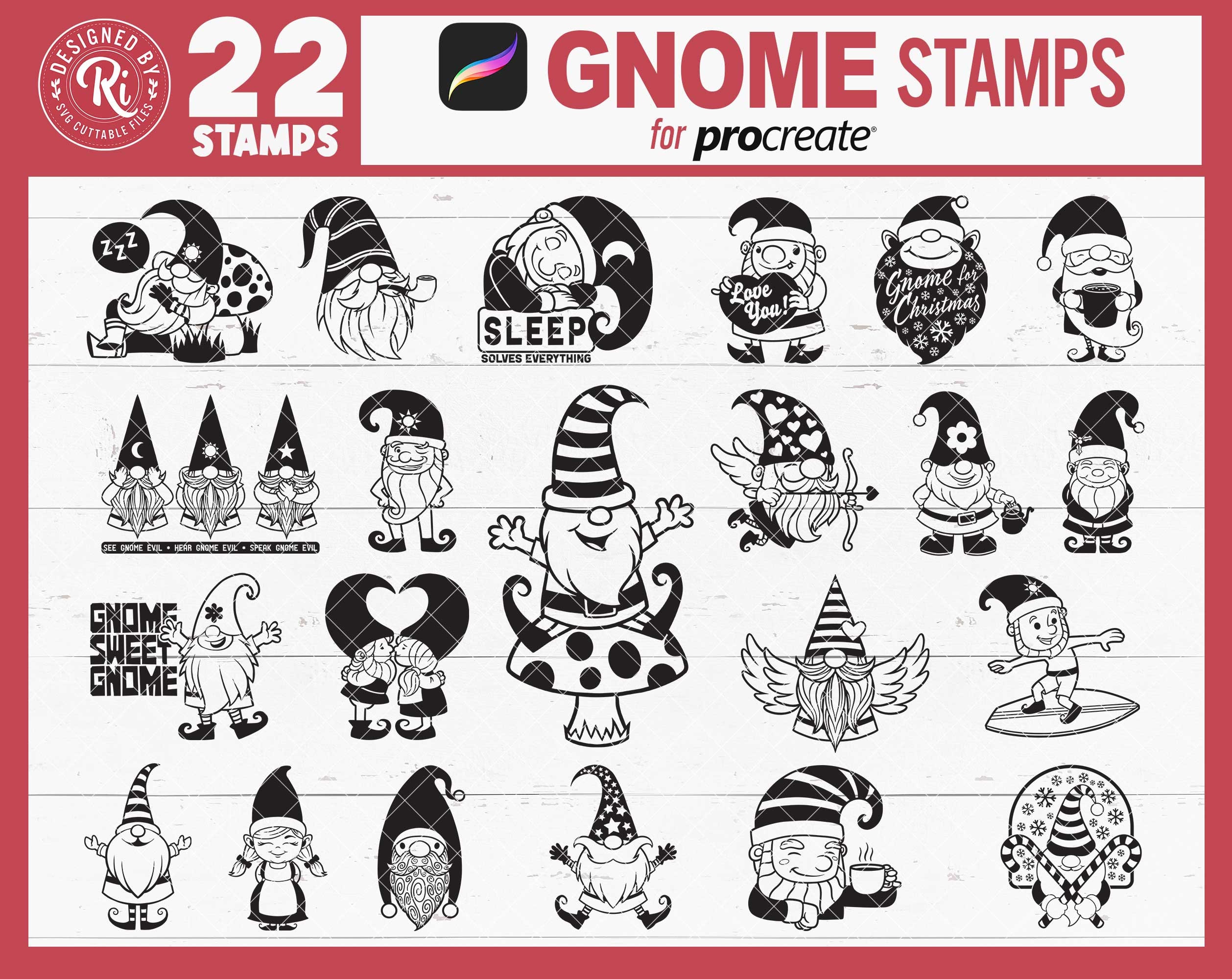 Procreate Gnome Stamps, Gnome Procreate Brush, Gnome Digital Stamps ...