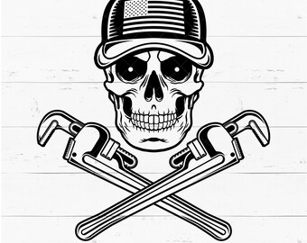 American Skull Plumber Crossed Pipe Wrenches Svg, Tools, Repairman, Handyman, Construction, Contractor Logo, Small Business, Cricut, Png